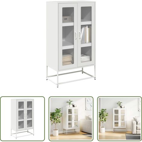 Rangement salle à manger - Buffet haut blanc 68x39x123 cm acier (1/5)