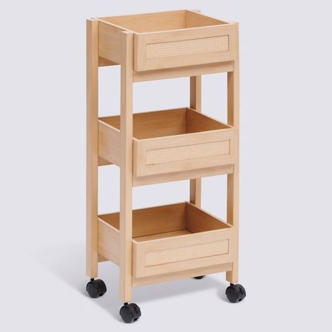 Desserte 3 niveaux coloris effet bois clair - Longueur 39,6 x largeur 30 x Hauteur 85,5 cm (1/5)