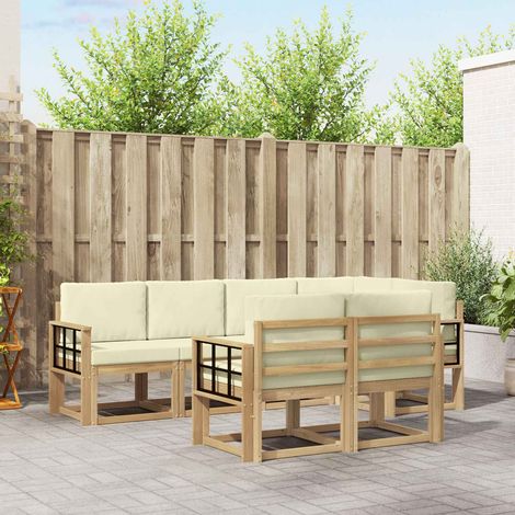 vidaXL Outdoor-Sofagarnitur mit Kissen 7 pcs Weiß und Creme Polyester (1/5)