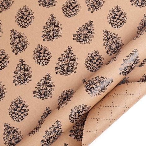 Wrapping Paper - Kraft Paper - Pinecone Berry Pattern - Christmas Stocking Design - 300 x 43 cm - 1 Roll (1/5)