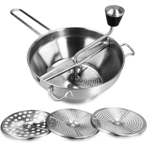 BelleRise - Passoire en acier inoxydable avec 3 tamis - Moulin à soupe, confiture, bouillie pour bébé, sauces - 3 tamis - Presse (1/5)