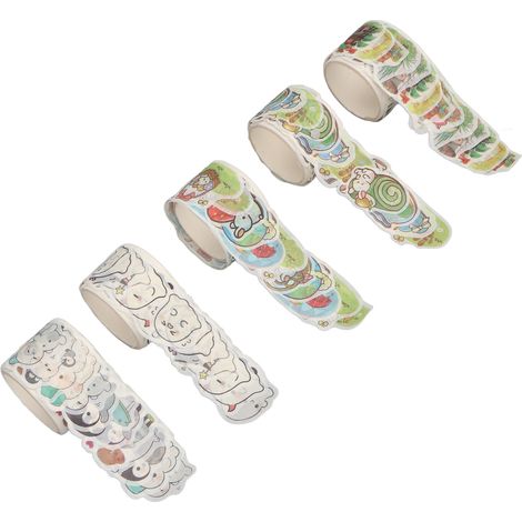 5 rouleaux de ruban adhésif washi à motifs de dessins animés, mignons, légers et imperméables, parfaits pour les projets de bricolage. (1/5)