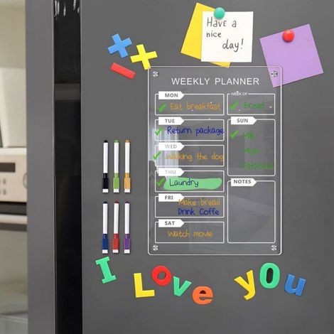 2 Pièces Tableau Frigo Magnétique A4,Planning Frigo Magnetique, pour la Liste des Choses à Faire et L'agenda Quotidien,avec 6 (1/4)