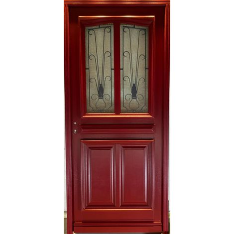 Puerta de entrada de madera con vitrina Martine Roja PÃºrpura, H.215xL.90 cm, con tablero lateral, puerta derecha, GD MENUISERIES (1/5)