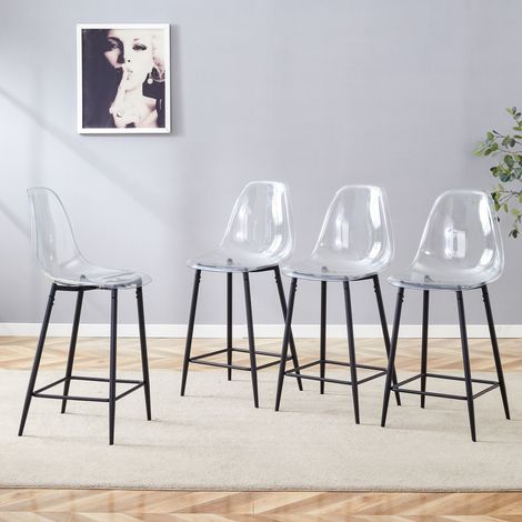 Chaise de bar transparente au design moderne, structure métallique noire, pour cuisine et salle à manger (1/5)