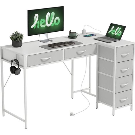 HOMCOM Scrivania Moderna Angolare a 6 Cassetti in Legno e Acciaio Bianco