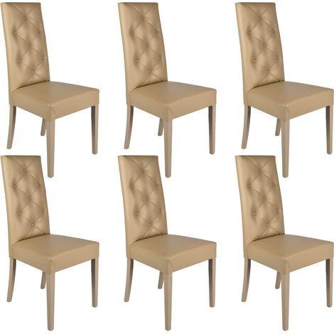 TREVI - Lot de 6 Chaises Simili Taupe et Pieds Laqués (1/2)
