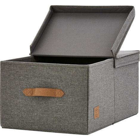 Premium - Boite de rangement avec Couvercle - Panier rangement en tissu lin - Pliable - Gris - Dimensions 33x50x24cm (1/5)