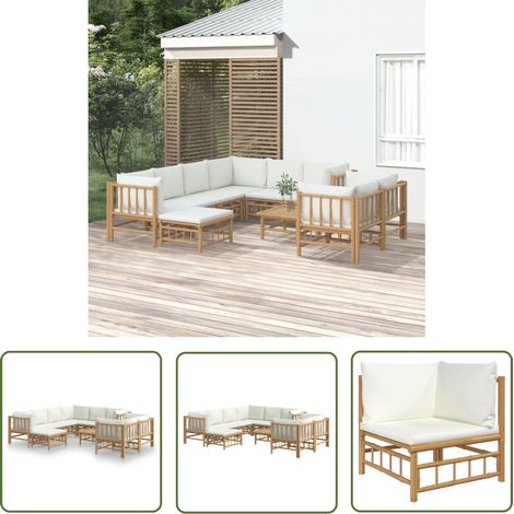The Living Store Salon de jardin 10 pcs avec coussins blanc crème bambou - Salon De Jardin - Mobilier De Jardin - Ensemble De Salon - Ensemble De Meubles De Jardin - Bamboos (1/5)