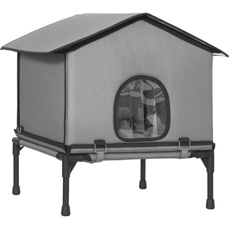 PawHut Outdoor Cat House, Feral Cat Shelter with Elevated Base, Grey