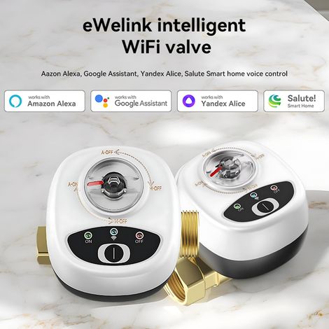 Valve d'eau WiFi Interrupteur Automatique Robinet à Bille Intelligent Étanchéité IP65 Télécommande sans Fil par APP Compatible avec Assistant et Salute pour (1/5)
