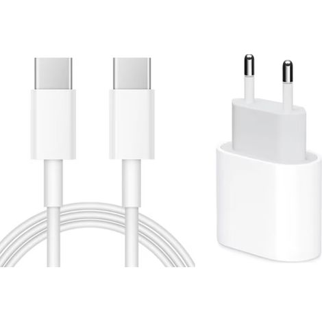 Chargeur rapide USB-C 20 W et câble USB-C vers C compatibles avec iPhone 15, Pro et Max (1/3)