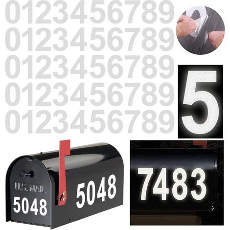 Lot de 5 numéros de boîte aux lettres réfléchissants autocollants 0-9,3 pouces, adaptés aux panneaux, portes, voitures, entreprises, numéros d'adresse