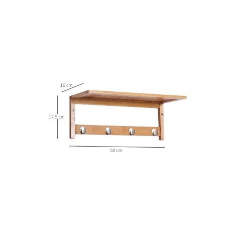 Porte-manteau mural avec crochets, installation murale gain de place, charge 5 kg, 50 x 16 x 17,5 cm bois naturel (1/5)