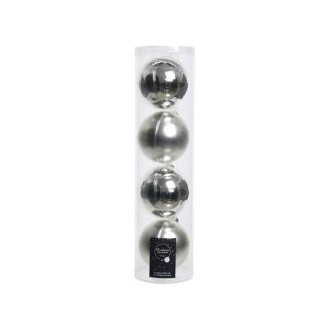 Boules de Noël à suspendre en verre 10 cm Argent. Lot de 4