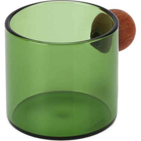 Tasse à café en verre transparent résistant à la chaleur avec anse en bois, idéale pour le bureau, le bar ou les fêtes (vert). (1/5)