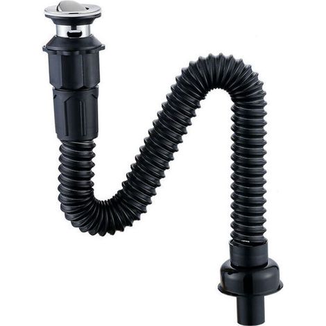 Tuyau de vidange en S pour tuyau d'évacuation pour lavabo évier Tuyau d'évacuation des eaux usées Siphon en acier inoxydable pour salle de bains Siphon de plomberie Tuyau tuyau d'évacuation(Noir) (1/4)