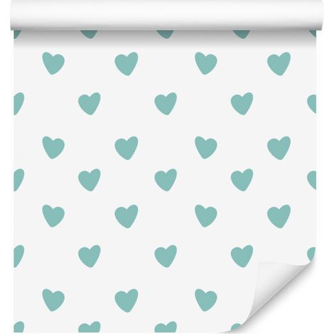 Papier peint à motifs de cœurs blanc, menthe, vert d'eau et céladon 50x1000 cm (1/5)