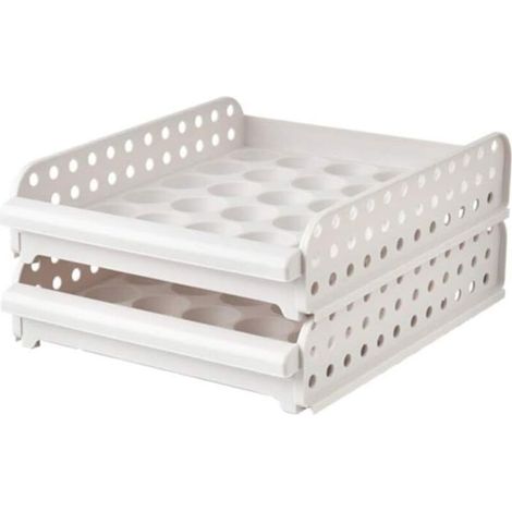 Vassoio portauova in plastica trasparente a doppio strato, organizer per frigorifero con cassetto per 24 uova - Crezuo
