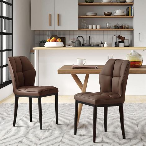 Esszimmerstühle 2er Set Kunstleder Braun mit Rautenmuster, hohe Rückenlehne (1/5)