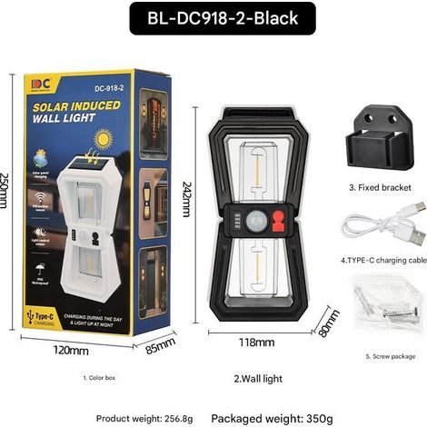 Applique décoration de jardin solaire à LED, lumière extérieure puissante, murale, étanche, lampe tungstène capteur de corps humain (1/5)