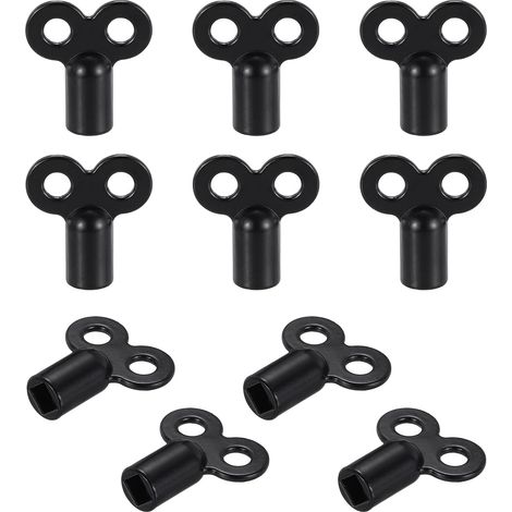 Lot de 10 clés de valve de radiateur, en alliage de zinc, à douille carrée, clé de valve d'air, outil de purgeur de plomberie, double trou pour robinet de radiateur de chauffage, noir (1/4)