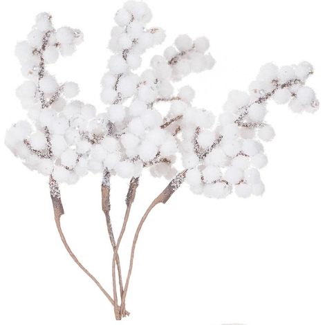 Branche de fruits, baies blanches, fêtes, 10 cm, 4 pièces.