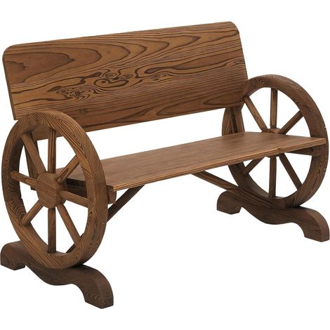 Banc de Jardin 3 Places en Bois 105,5x56x79 cm – Banquette Style Rustique Roues de Charette – Marron (1/5)