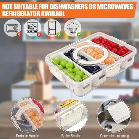 [NON UTILIZZATO] Scatola per snack con 8 scomparti e coperchio – Vassoio diviso per snack, dolci, frutta secca, frutta e verdura