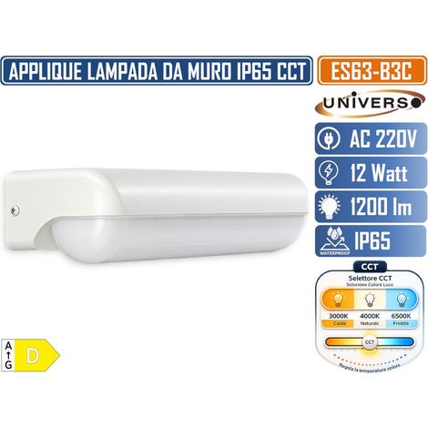 UNIVERSO ES63-B3C APPLIQUE PLFONIERA LED DA ESTERNO 12W 1200LM IP65 CCT SWITCH 3000K 4000K 6500K BIANCA 180° (1/5)