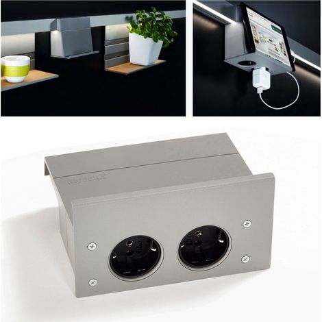 Kesseböhmer eBoxx Set titangrau 2-fach-Steckdose (DE) für Linero MosaiQ (1/4)
