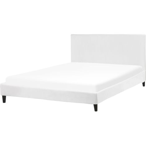 Cama tapizada en terciopelo blanco 160 x 200 cm marco de listones estilo contemporáneo Fitou (1/5)