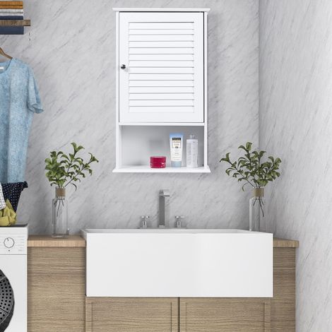 Armoire Murale pour Salle de Bain avec Étagère Réglable 1 Porte Persienne et 1 Étagère Ouverte Blanc Maison Chic (1/4)