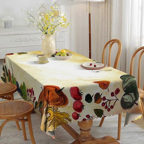 Nappe nordique imperméable et résistante à l'huile, motif citrouille et feuilles d'automne, idéale pour décorer une table basse ou un salon pendant les fêtes. Motif sept pièces. (1/5)