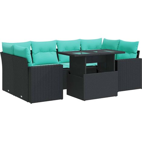 Set sofás jardín y cojines 7 pzas ratán sintético acacia negro vidaXL (1/5)