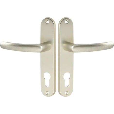 Set de Poignée de Porte sur Petite Plaque - Version Clé I, Porte d'Entrée, Bureau, Garage - Entraxe 165 mm - Système de Pose Facile - Aluminium Résistant - Finition Champagne (1/5)