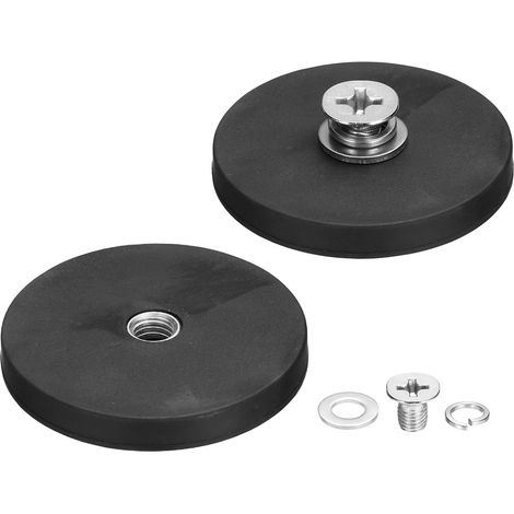 2 Pcs Aimants Caoutchoutés De 2.6" De Diamètre, 44LBS Base Magnétique Anti-Rayure Avec Tiges Filetées Femelle M10 Et Écrou Porte-Aimant Pour Caméra Barre Lumineuse Miroir Outil (1/5)