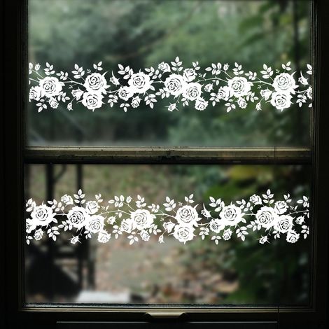 Décor Vitre Fleurs Blanches Osier - Lot de 2 Stickers Antichoc Oiseaux, Film Adhésif Statique pour Fenêtres, Prévention Collision Aviaire (1/5)