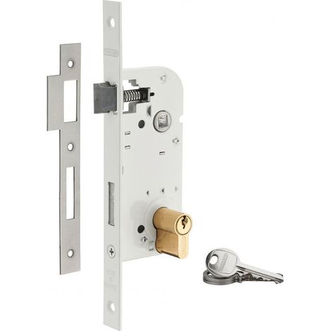 Serrure encastrable à cylindre 30x30mm – Axe 40mm – 3 clés – Mécanisme réversible – Finition époxy blanc – Pour portes d'entrée (1/5)