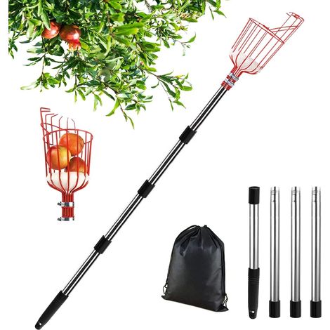 Fruit Pick with Telescopic Handle 2.0 m, Stainless Steel Telescopic Fruit Picker, Claw Picker, Fruit Picker, Garden Picking Tool Tree Pears Peaches Diameter 145 mm (1/5)