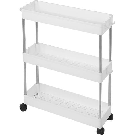 Mehrschichtiger, schlanker Aufbewahrungswagen, mobiles Regalsystem, Organizer, Aufbewahrungsgestell für Küche, Bad, Wäscherei, 3 Ebenen (1/5)