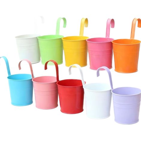 DELKEVIC Pas de trou de drainage Pots de fleurs suspendus en fer coloré 10 cm – Métal durable – Pour fleurs séchées et plantes – Design suspendu pour balcon et intérieur