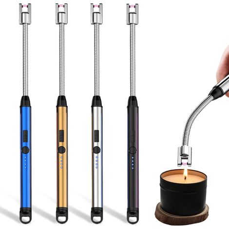 Lot de 4 briquets à arc électrique rechargeable par USB - Allume-bougie plasma avec serrure de sécurité - Avec crochet de suspension - Convient pour cuisine, cuisinière à gaz, feux d'artifice (1/5)