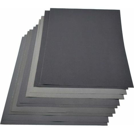 10 papiers de verre abrasifs 230x280 mm, grains mixtes 800/1000/1200/1500/2000, sec/humide