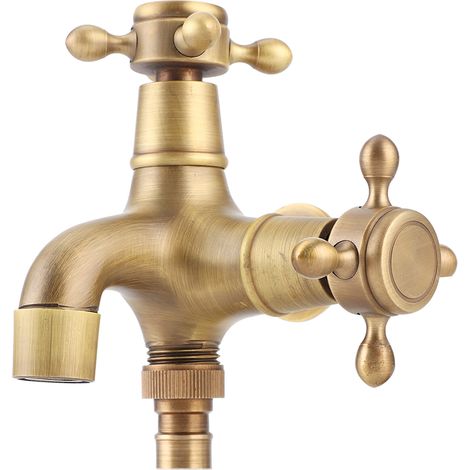 Robinet à ouverture rapide G1/2" tout cuivre rétro doré pour évier à vadrouille et machine à laver, robinet à ouverture rapide à double usage, robinet booster. (1/5)