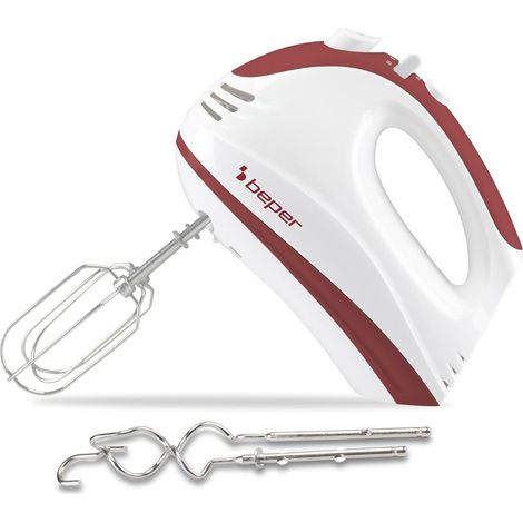 Batidora eléctrica BEPER P102SBA101 de 300 W, con 2 varillas, 2 sentidos de giro, 5 velocidades y función turbo, mango ergonómic (1/5)