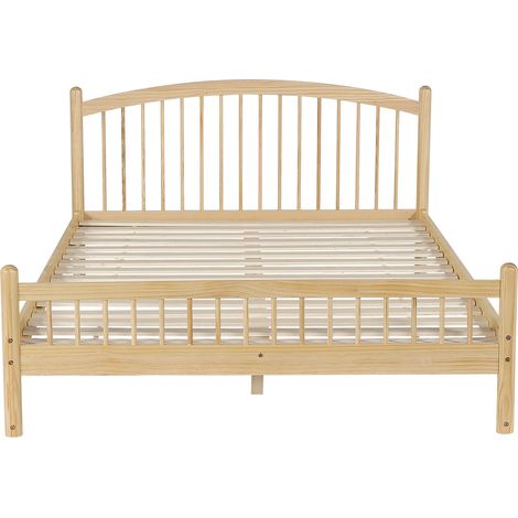 Cama de madera natural 140x200 cm, cabecero y pie de cama con barrotes, somier de láminas, MODENUIT (1/5)