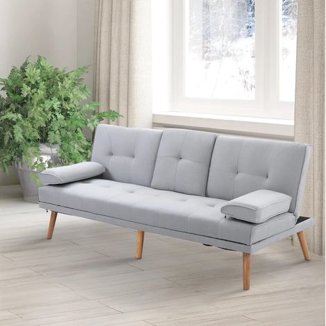 Canapé convertible 3 places Polyester hellgrau 181x77x72 cm, Rückenlehne 3-fach verstellbar (1/5)