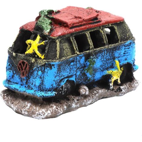Décoration Aquarium, Décoration pour Aquarium Decor Aquarium Ornament en Résine Simulation D'épave de Bus Décorations Aménagement Paysager avec des Décorations de Petites Tortues (1/5)
