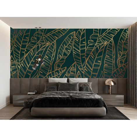 Papier Peint Feuillage - Bananiers Dorés - 300 x 250 cm (1/2)